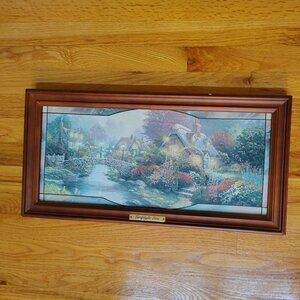 Thomas Kinkade Lamplight Lane/Bridge framed artwork 22"×12"
